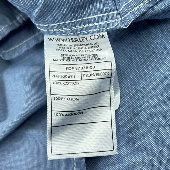 Hurley Hobie Mens Button-Up Shirt Blue Long Sleeve Spread Collar Pockets XL New - Picture 7 of 12
